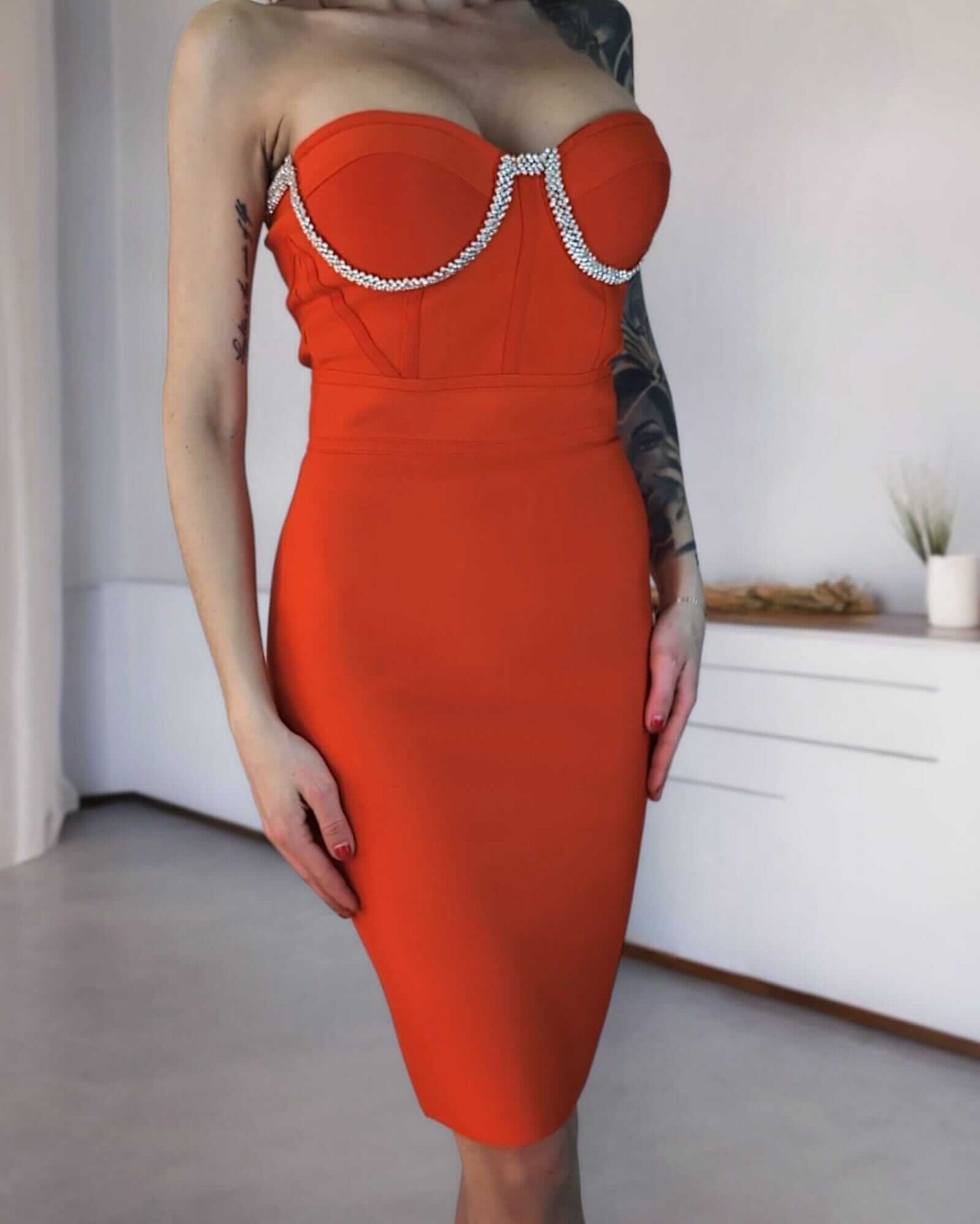 Dress Melanie Red with Rhinestones Suranska Shop