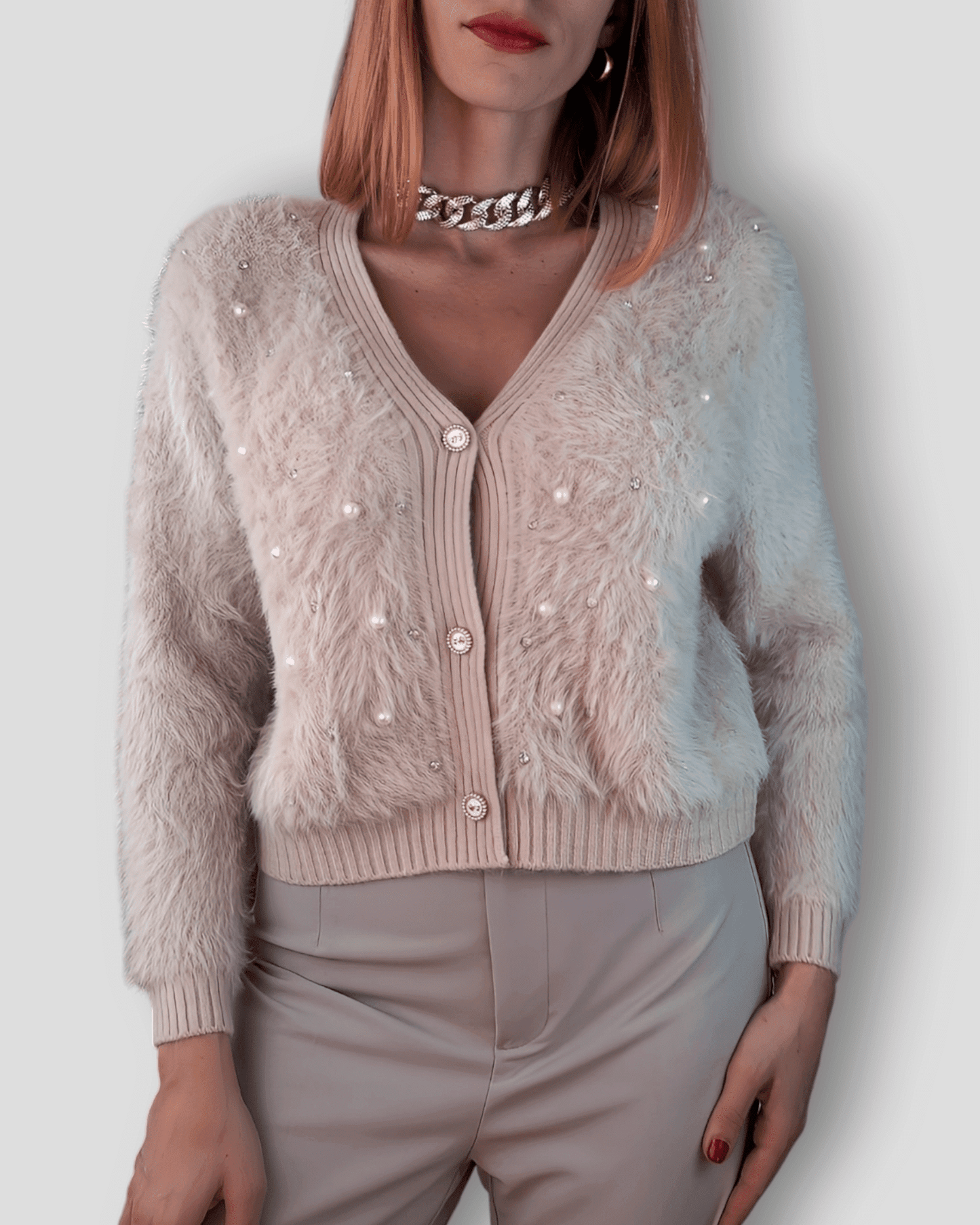 Sweater Alice Beige with Pearl pull Suranska Shop