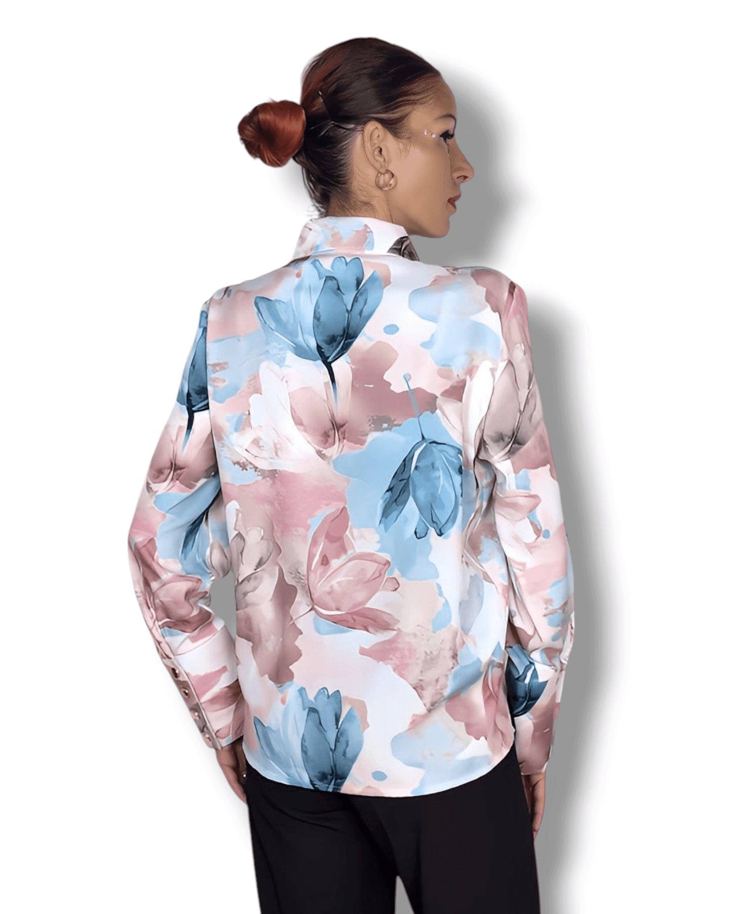 Watercolor Floral Blouse in Beige, Blue & Pink blouse Suranska Shop