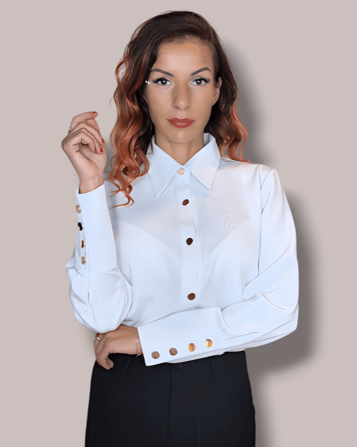 White Blouse with Gold Buttons blouse Suranska Shop