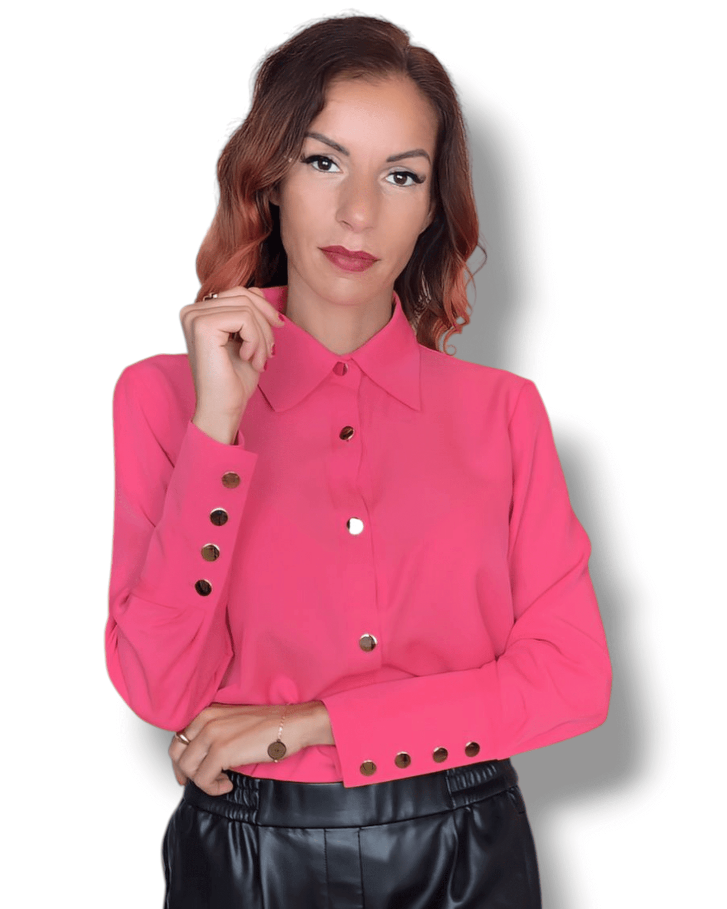 Pink Fuchsia Blouse with Gold Buttons blouse Suranska Shop