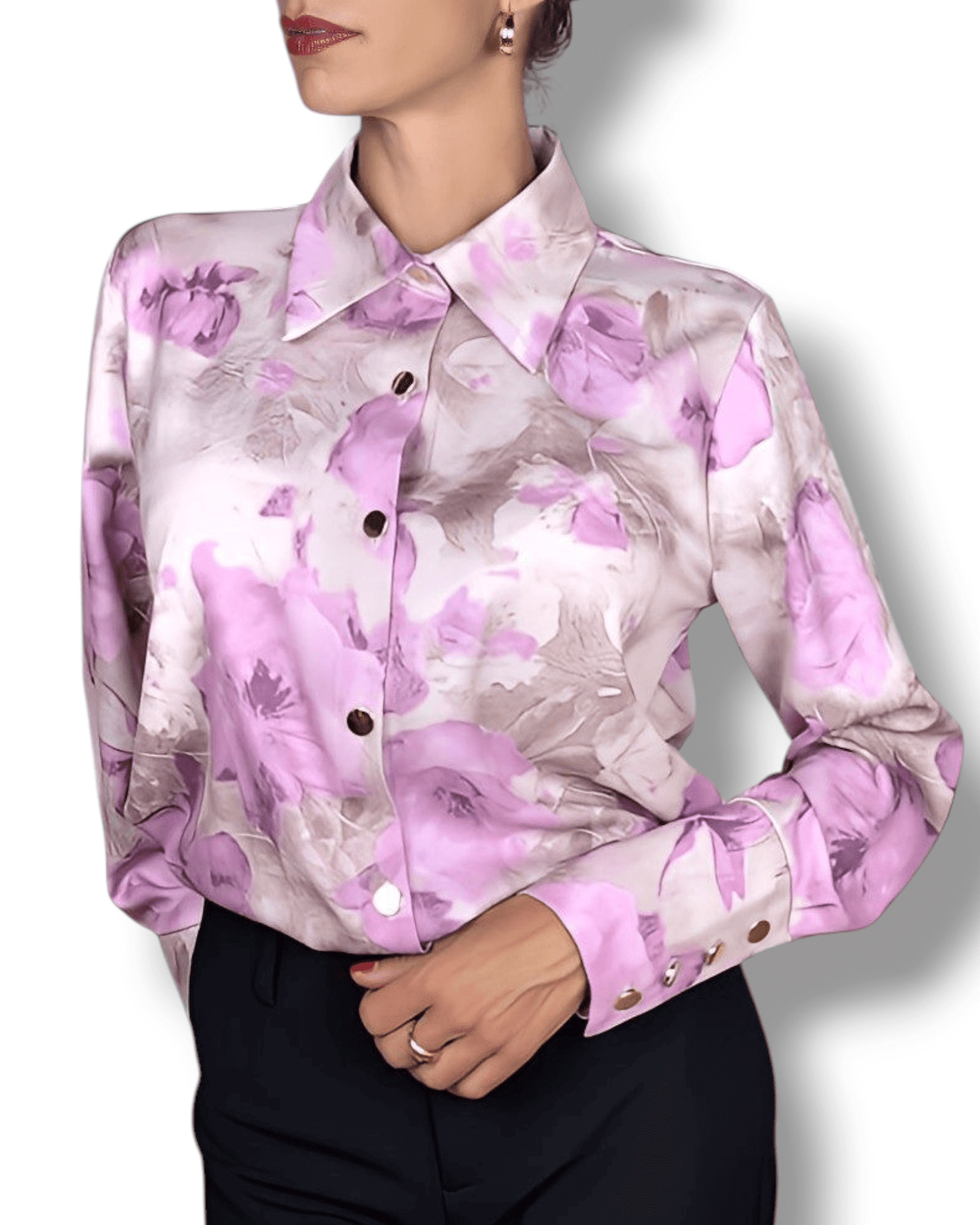 Beige Blouse with Light Purple Floral Print blouse Suranska Shop