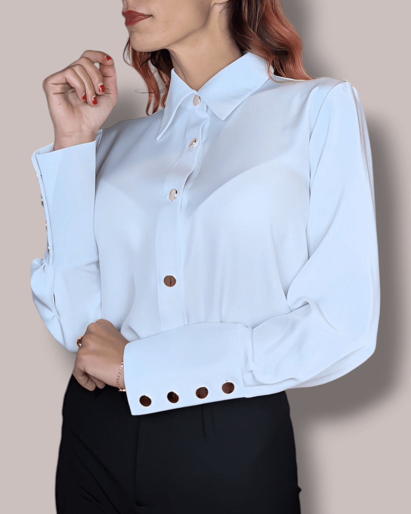 White Blouse with Gold Buttons blouse Suranska Shop