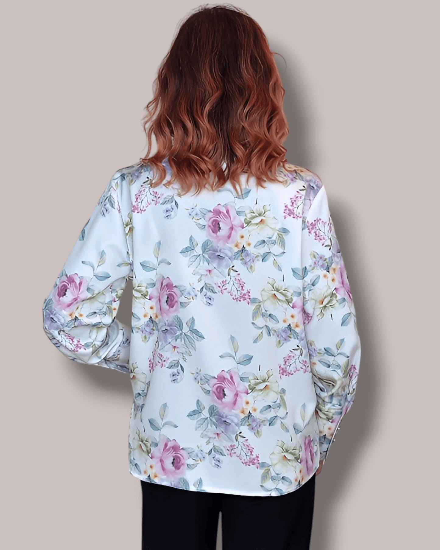 White Blouse with Pink and Green Floral Print blouse Suranska Shop