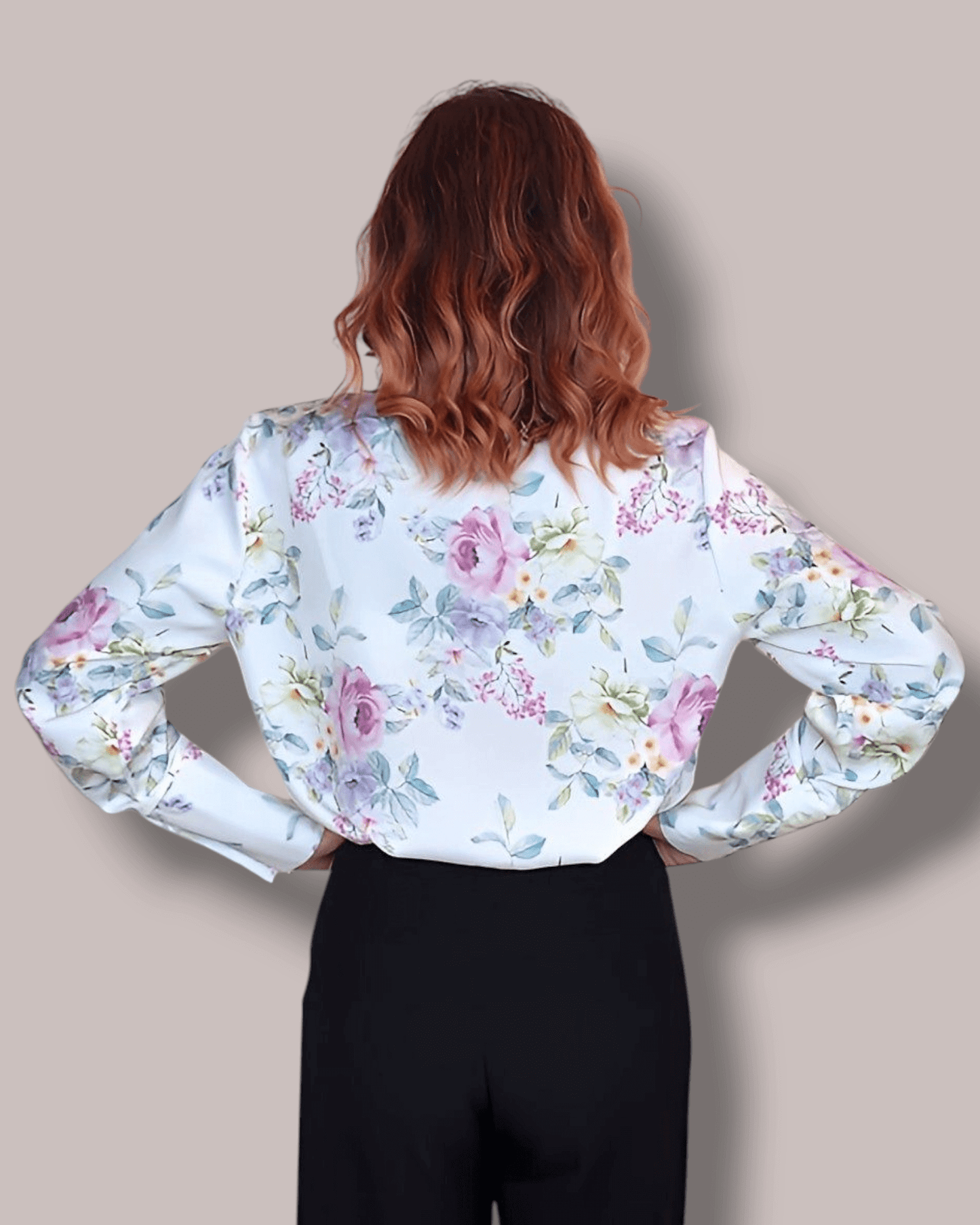 White Blouse with Pink and Green Floral Print blouse Suranska Shop
