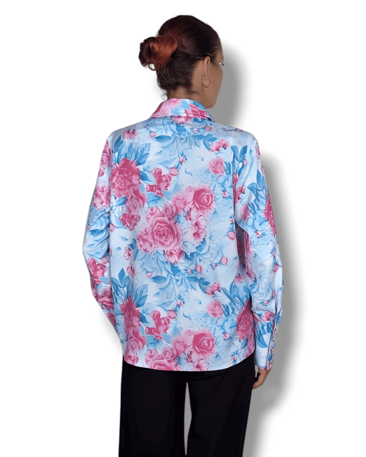 Light Blue Blouse with Pink Roses blouse Suranska Shop