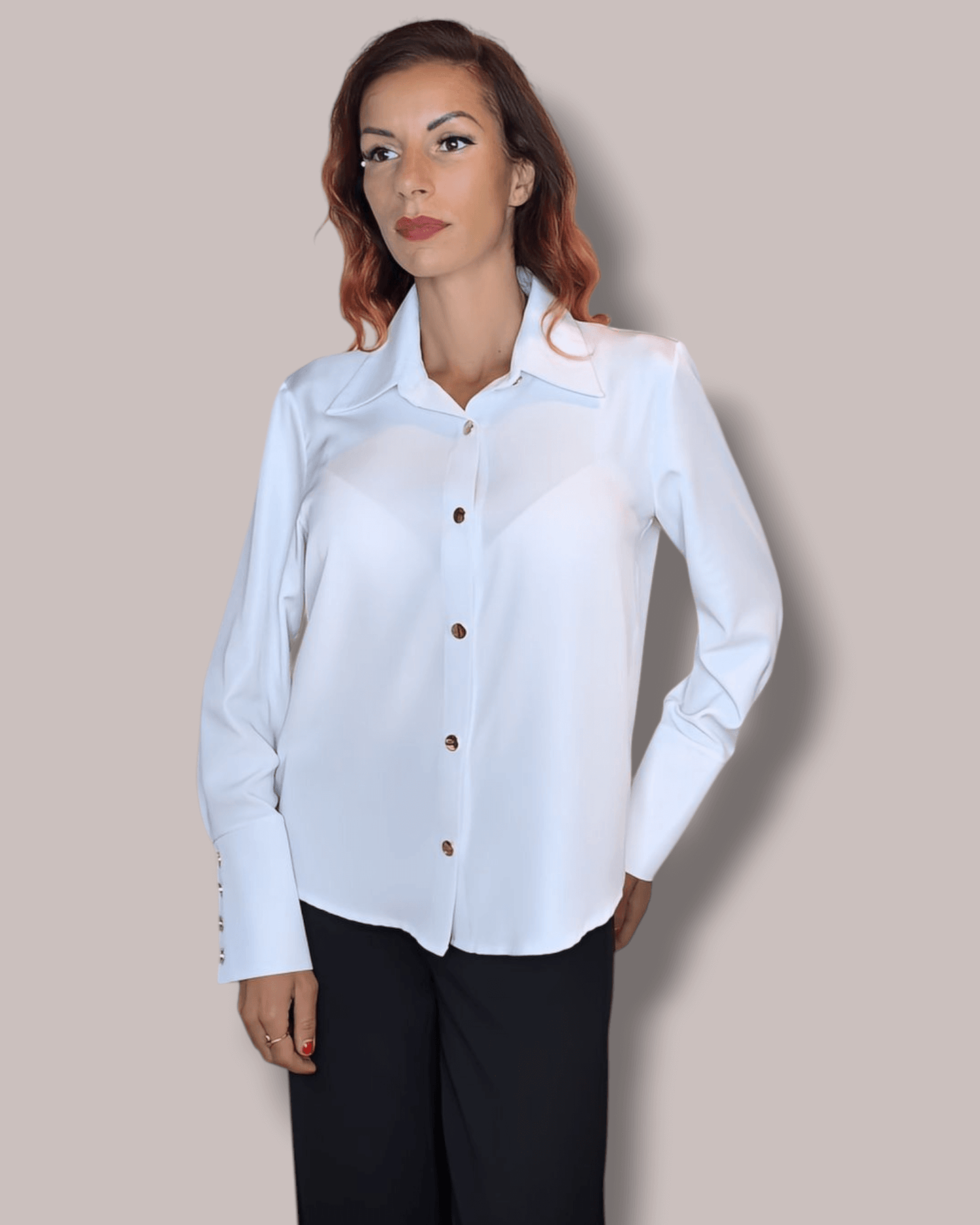White Blouse with Gold Buttons blouse Suranska Shop