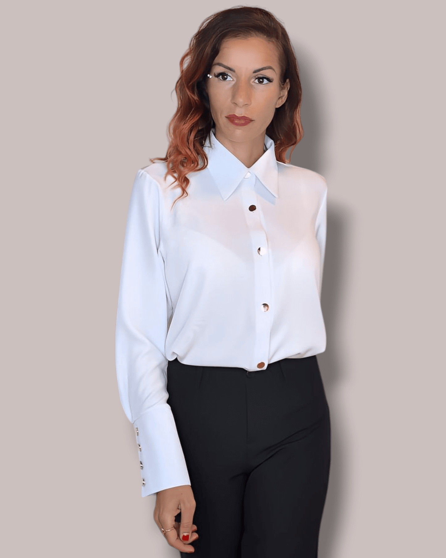 White Blouse with Gold Buttons blouse Suranska Shop