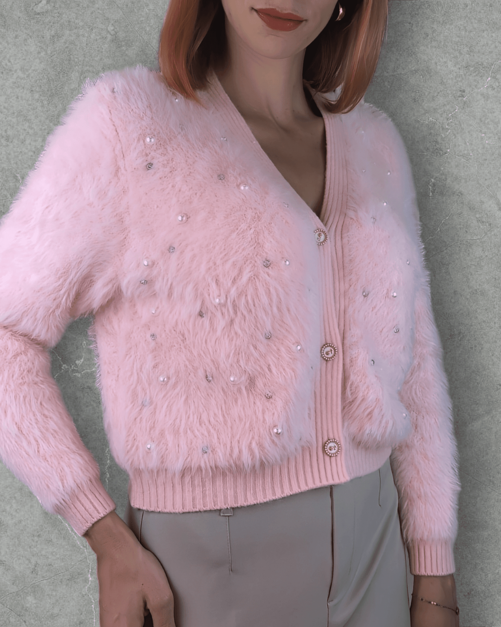 Sweater Alice Baby Pink with Pearl pull Suranska Shop 