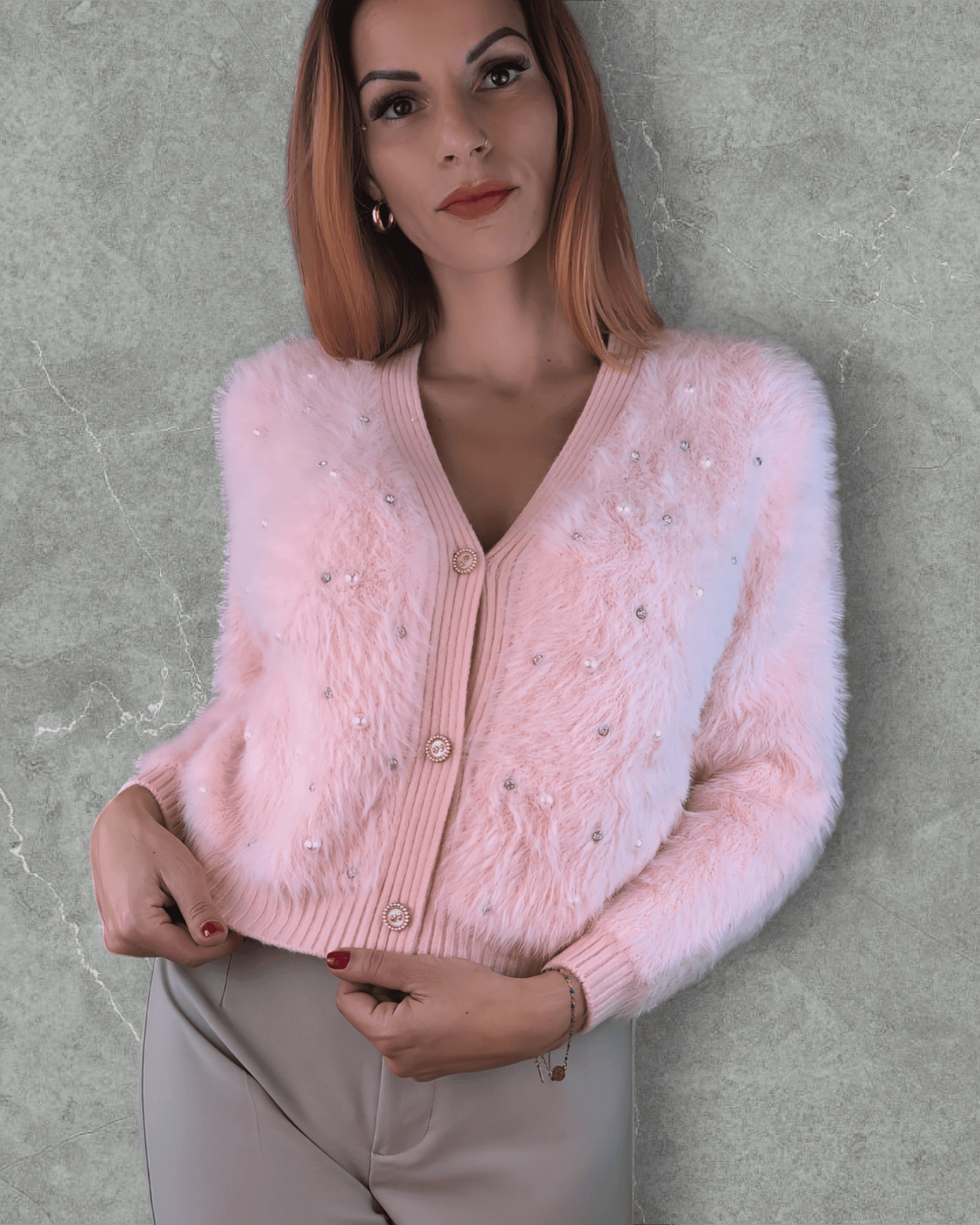 Sweater Alice Baby Pink with Pearl pull Suranska Shop 