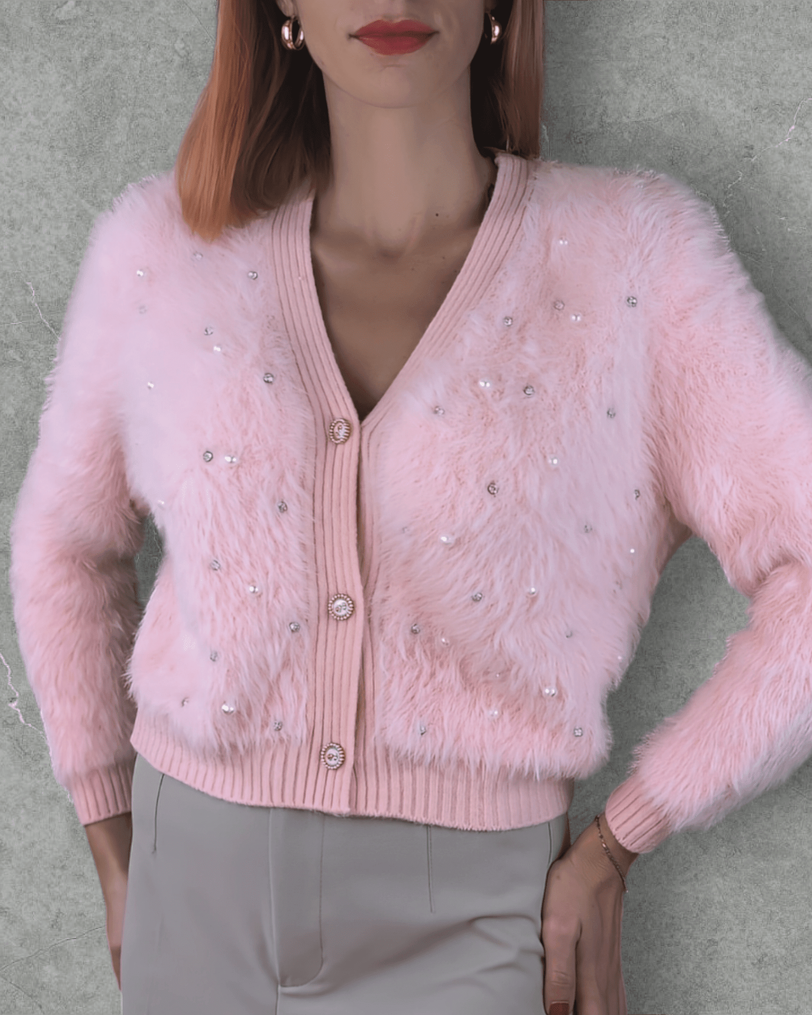 Sweater Alice Baby Pink with Pearl pull Suranska Shop 