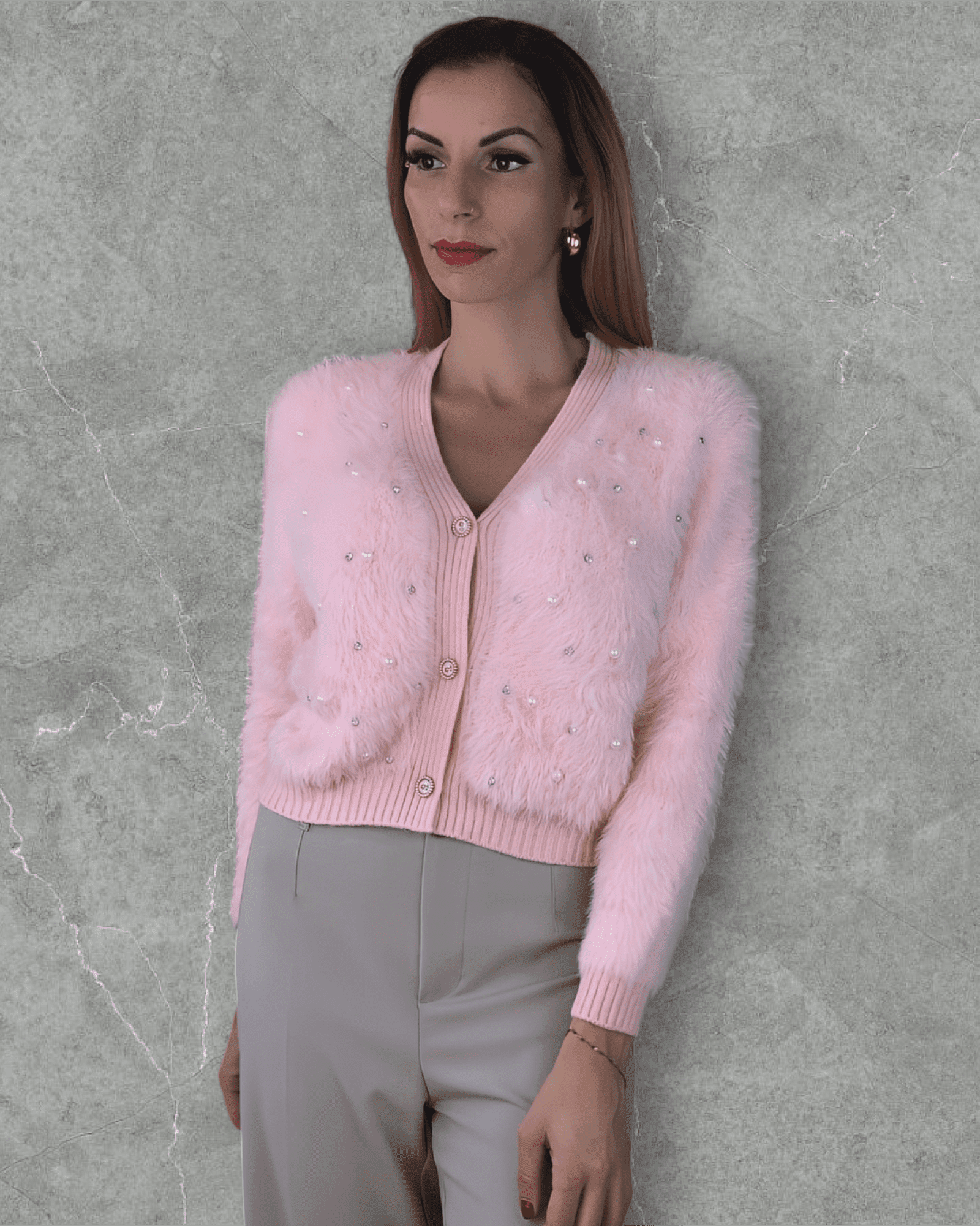 Sweater Alice Baby Pink with Pearl pull Suranska Shop 