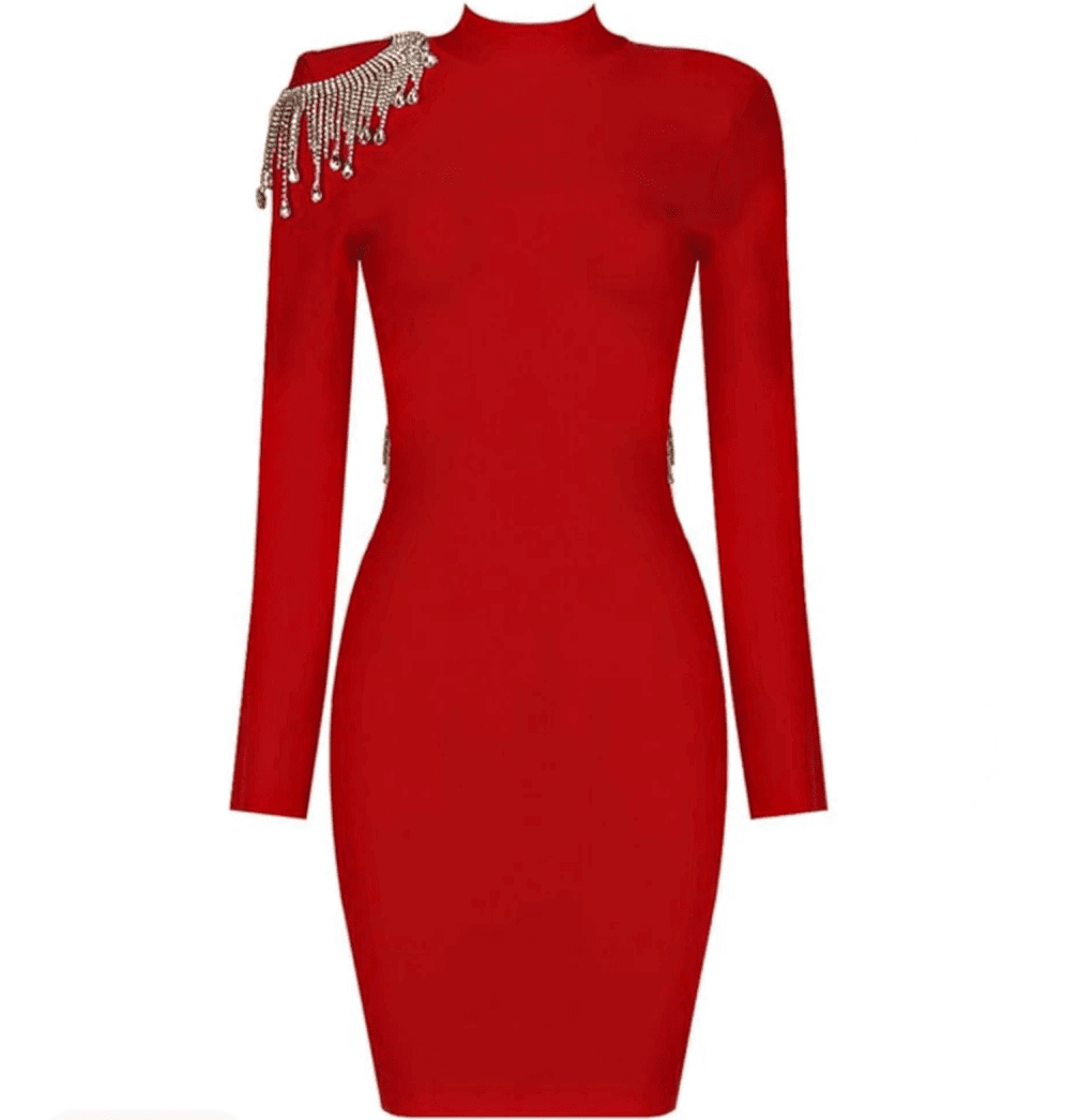 Elegant red Dress Grace with rhinestone chains Suranska Shop 