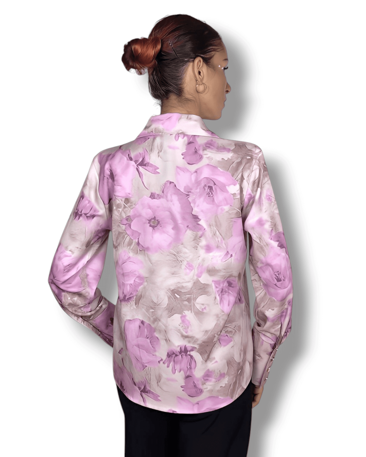 Beige Blouse with Light Purple Floral Print blouse Suranska Shop 