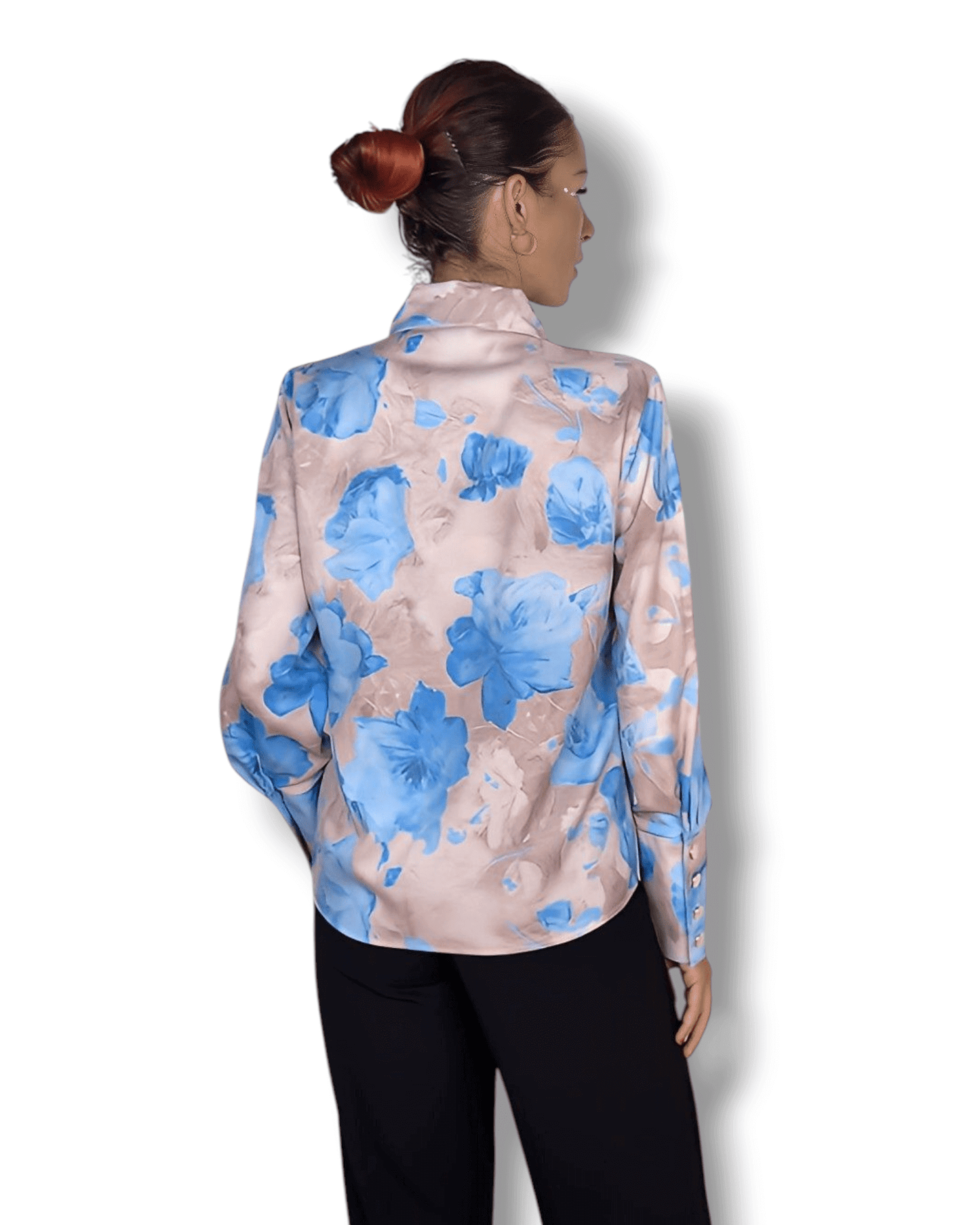 Beige Blouse with Light Blue Floral Print blouse Suranska Shop 