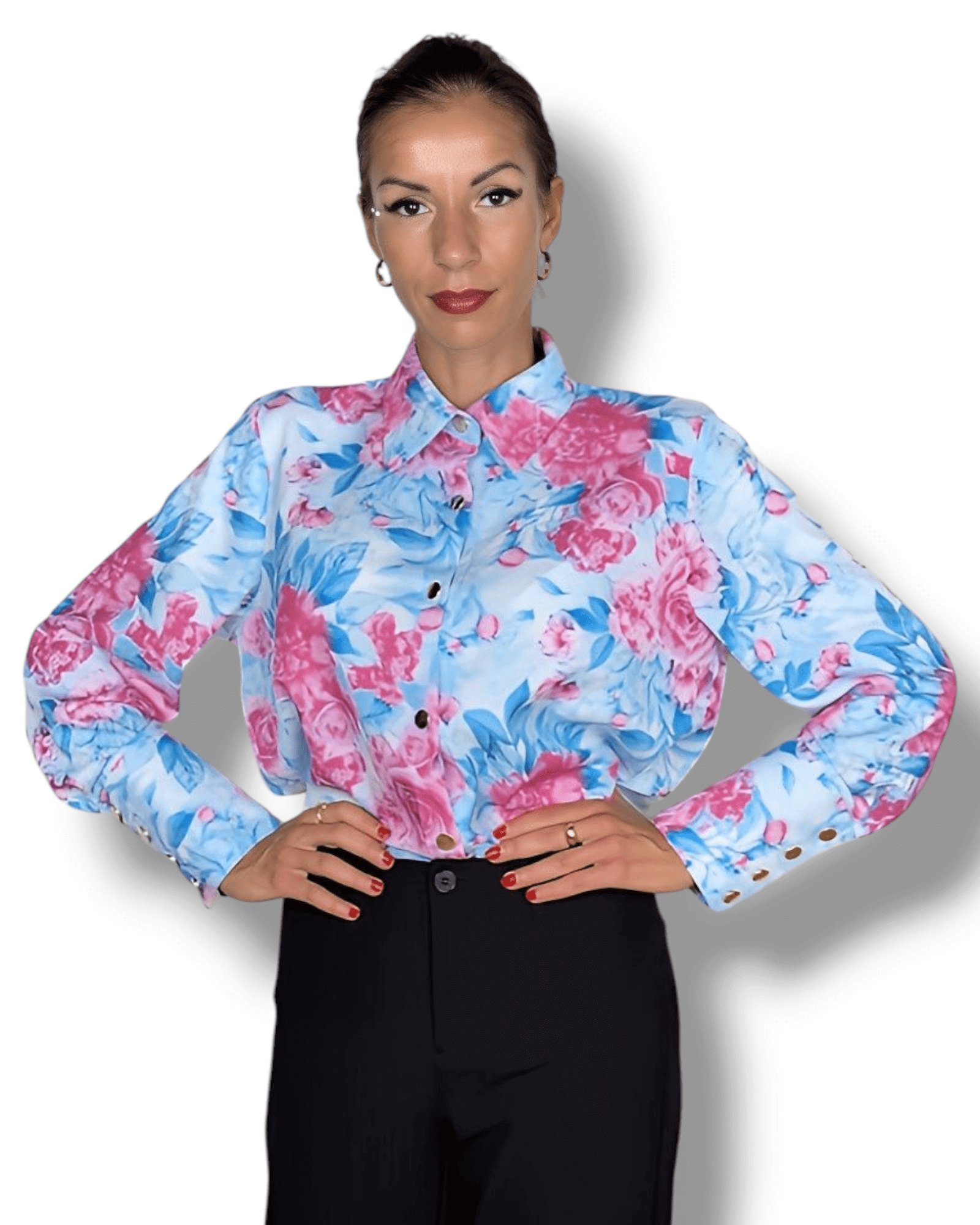 Light Blue Blouse with Pink Roses blouse Suranska Shop 