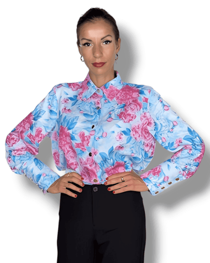 Light Blue Blouse with Pink Roses blouse Suranska Shop 