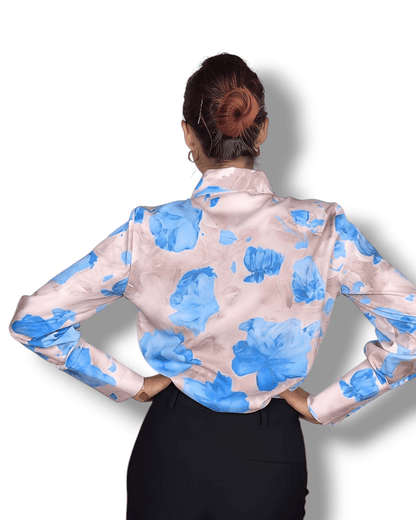 Beige Blouse with Light Blue Floral Print blouse Suranska Shop 