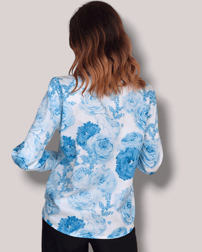 White Blouse with Light Blue Floral Print blouse Suranska Shop 