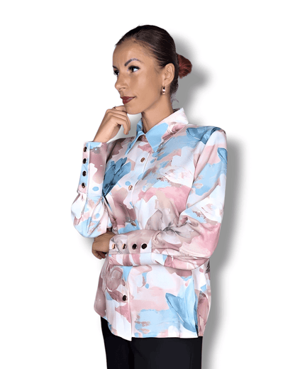 Watercolor Floral Blouse in Beige, Blue & Pink blouse Suranska Shop 